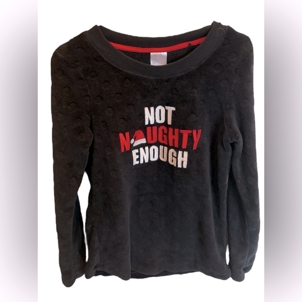 Secret Treasures Not Naughty Enough Christmas Polka Dot Fleece Pajama Top Small